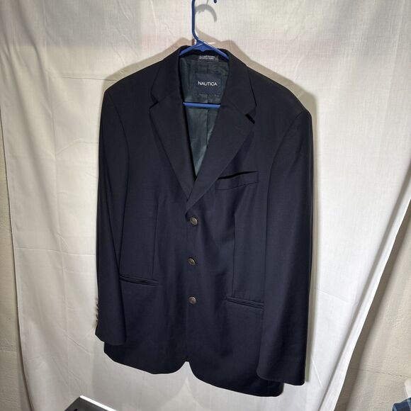 NAUTICA Men’s 100% Wool Navy  Blazer Metal Anchor Buttons Size 40L Yacht Boating - Picture 3 of 16